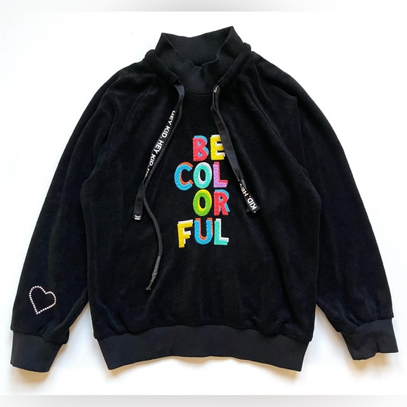 NWOT Hey Kid Big Kids Unisex Black Terry Emroidered Sweatshirt